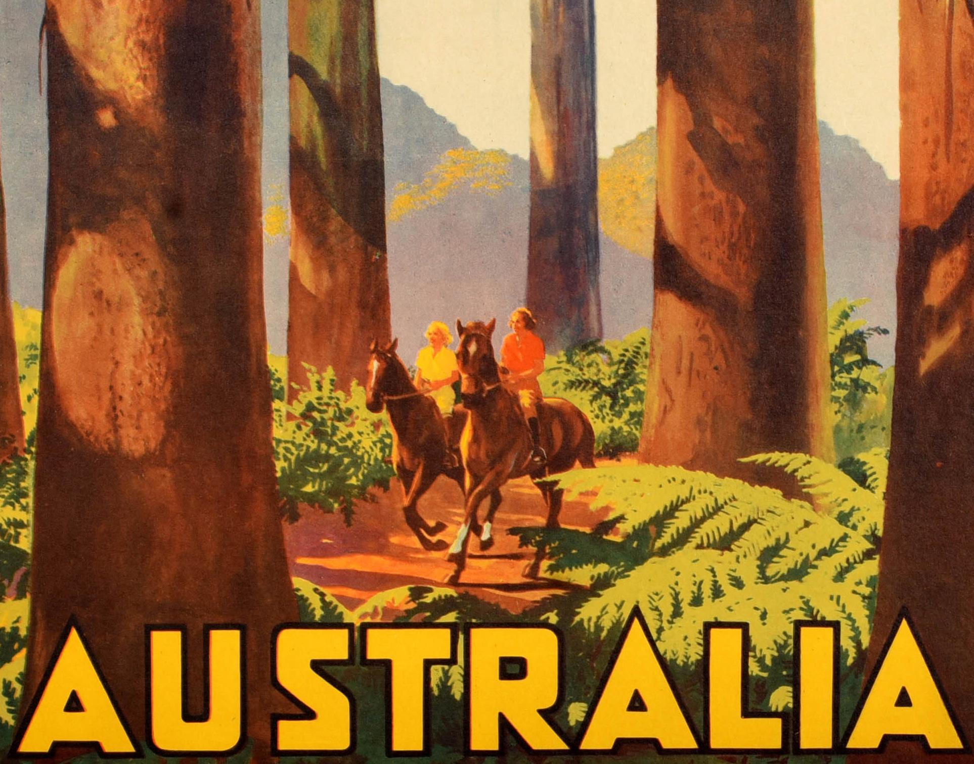 Affiche de voyage originale d'Australie des plus grands arbres de l'Empire britannique à Marysville Bon état - En vente à London, GB