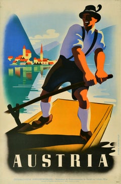 Original Vintage Cartel de Viaje Austria Barquero Paul Kirnig Zille Barco Tirol