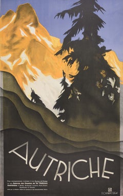 Original Vintage Travel Poster Autriche Austria Alps Mountain Art Deco Schwatzek