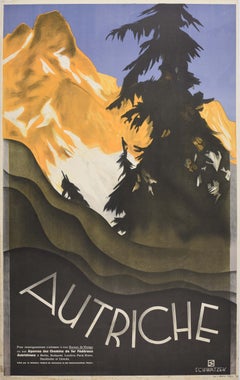 Original Vintage Travel Poster Autriche Austria Alps Mountain Art Deco Schwatzek