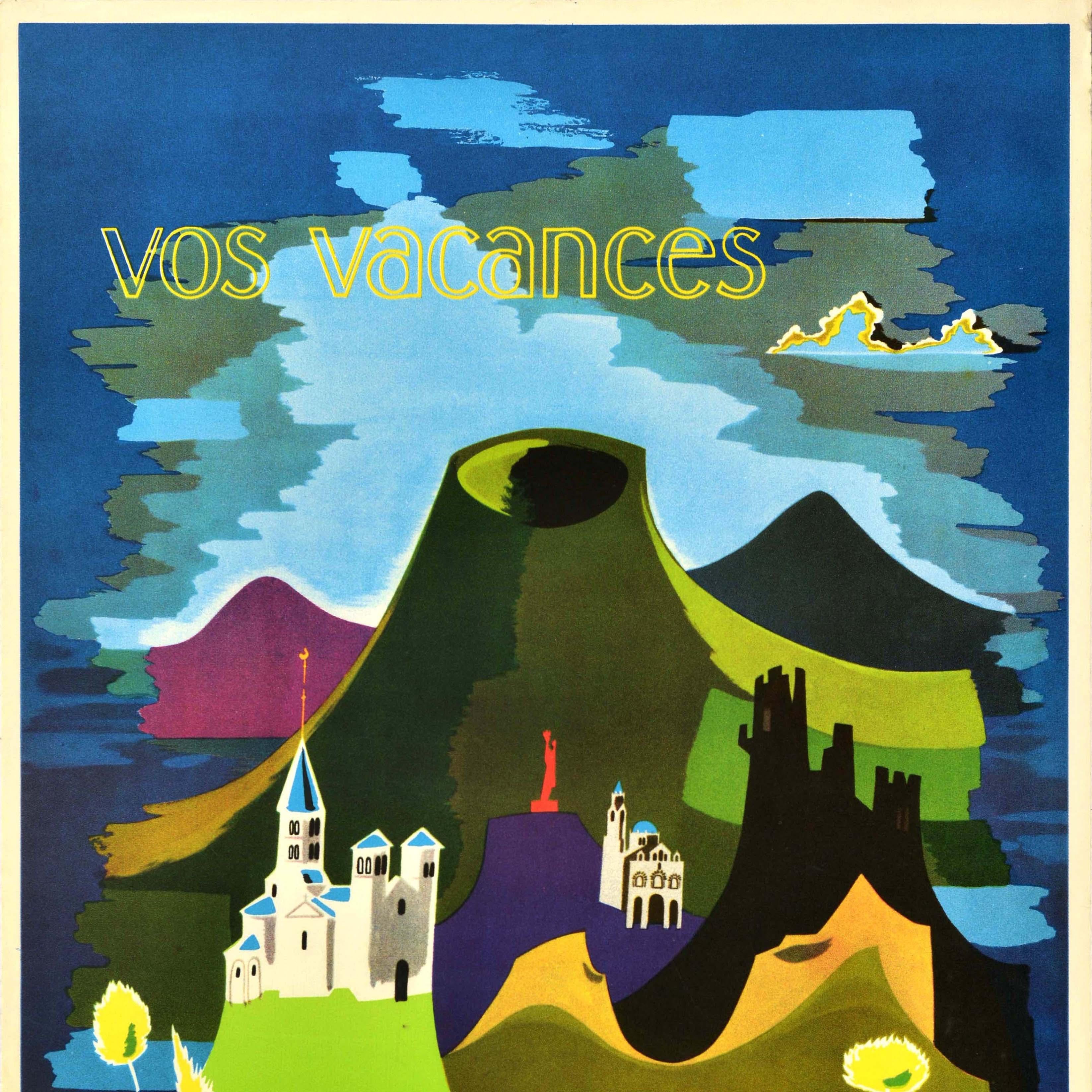French Original Vintage Travel Poster Auvergne Bourbonnais Velay France Holiday Design For Sale