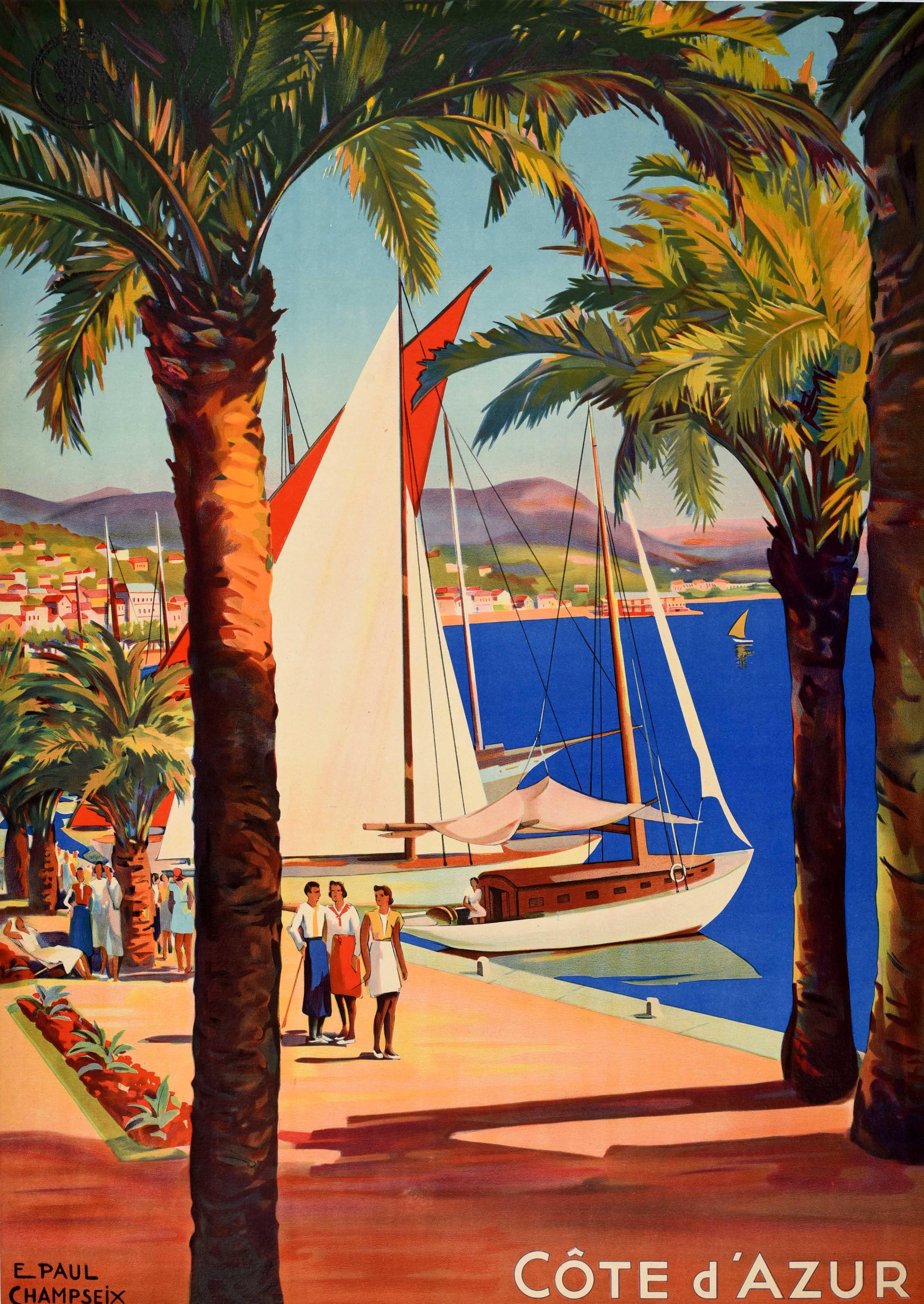 Original Vintage-Reiseplakat Bandol Cote d'Azur, Französische Riviera, Art déco-Design, Art déco (Mitte des 20. Jahrhunderts) im Angebot
