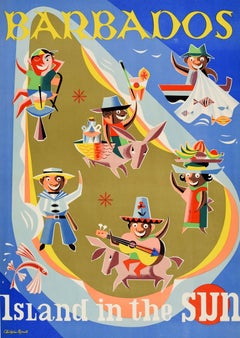 Original Vintage Travel Poster Barbados Island In The Sun Caribbean C Russell