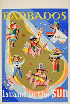 Original Vintage Travel Poster Barbados Island In The Sun Caribbean C Russell
