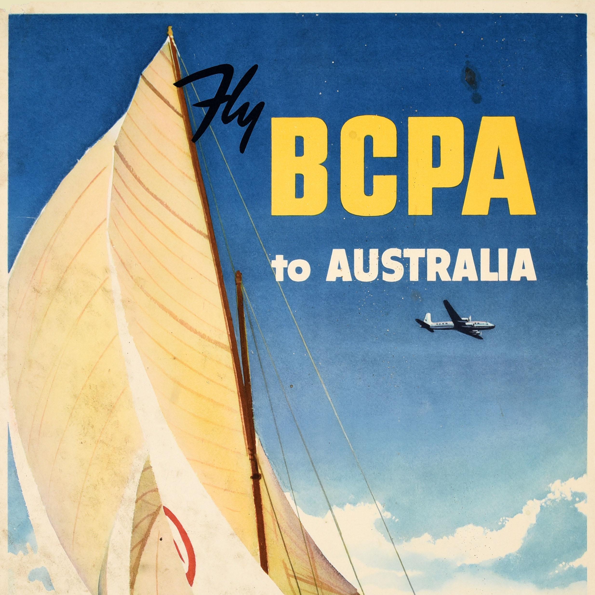 Australiano Poster di viaggio originale d'epoca BCPA Australia British Commonwealth Pacific Air in vendita