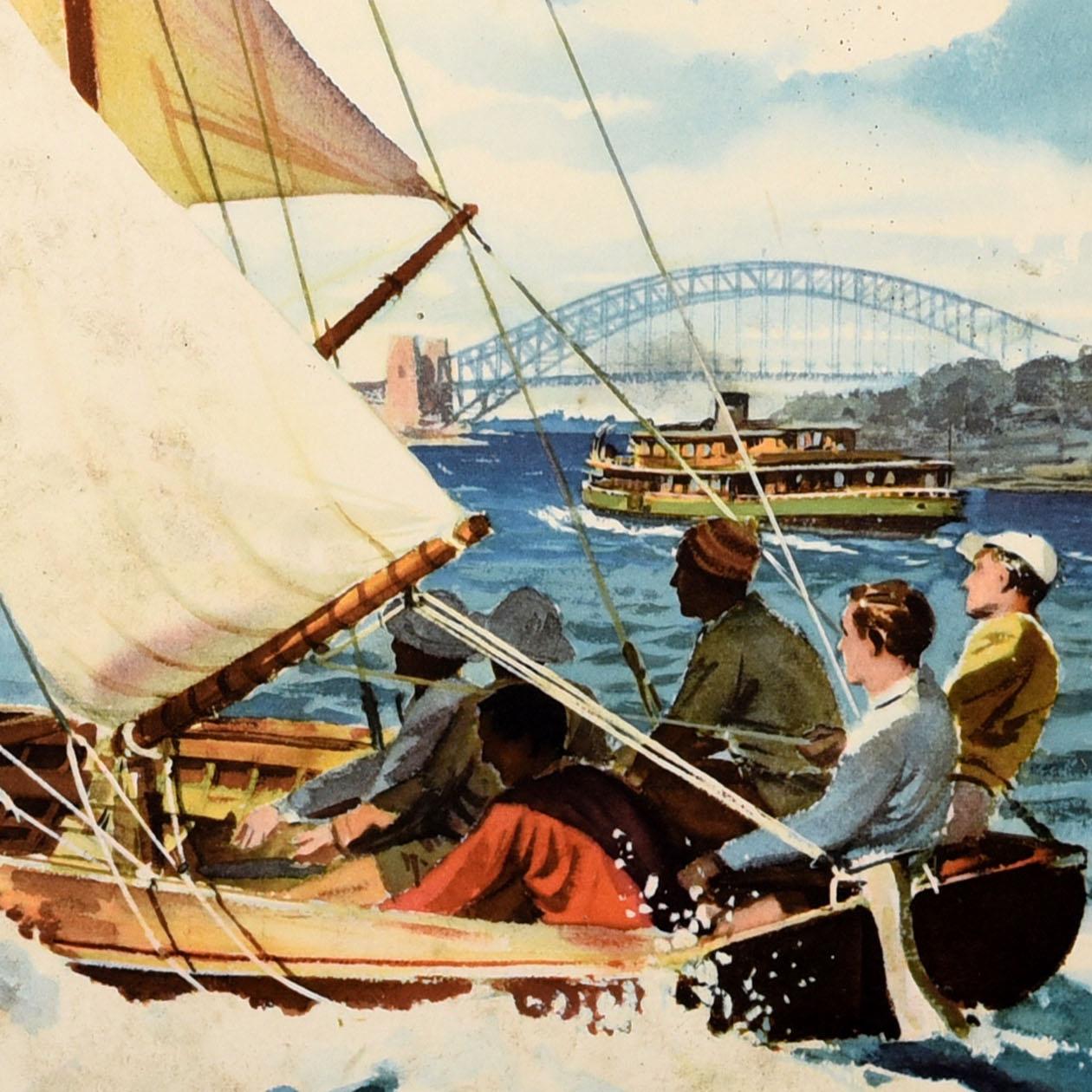 Metà XX secolo Poster di viaggio originale d'epoca BCPA Australia British Commonwealth Pacific Air in vendita