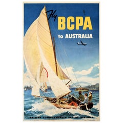 Original Vintage Travel Poster BCPA Australia British Commonwealth Pacific Air