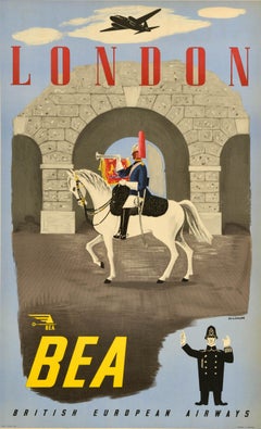 Original Vintage Travel Poster BEA London Bainbridge Mounted Household Cavalry