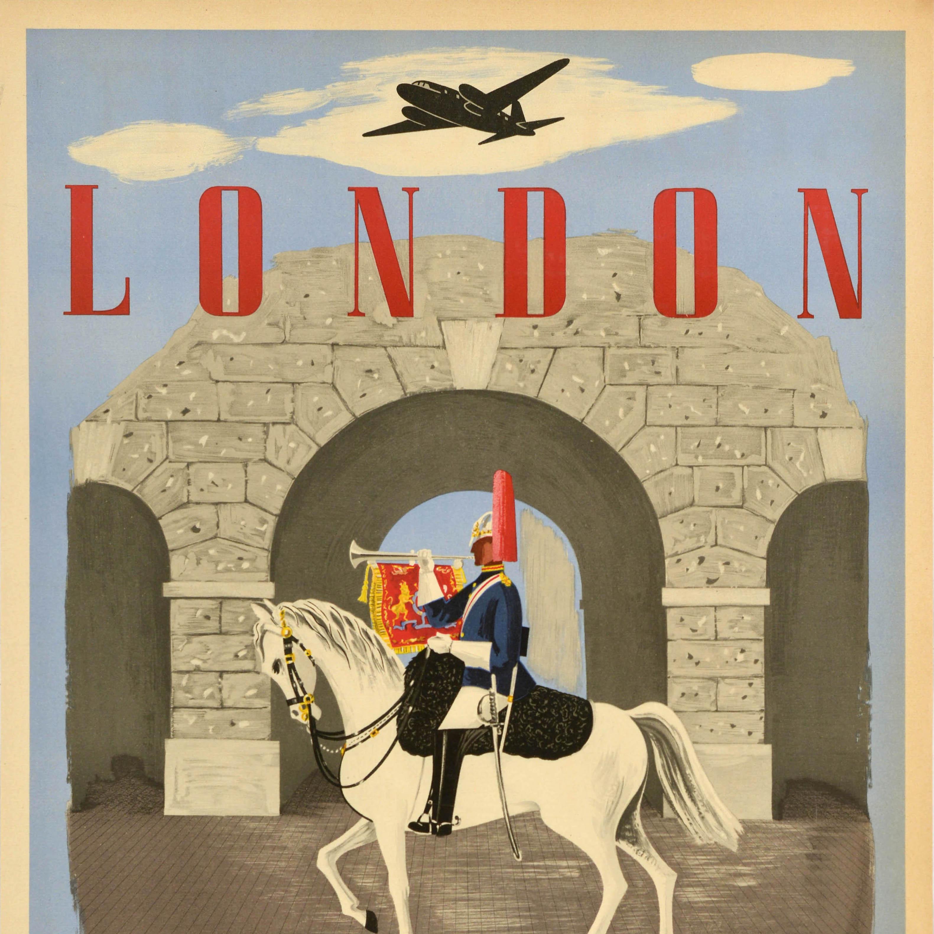 Britannique Affiche rétro originale de voyage BEA London Bainbridge Mounted Household Cavalry en vente