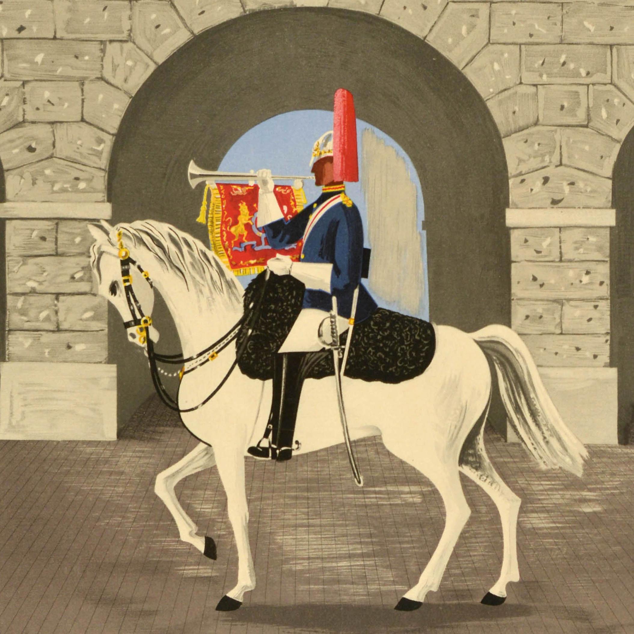 Papier Affiche rétro originale de voyage BEA London Bainbridge Mounted Household Cavalry en vente