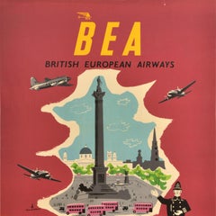 Original Vintage Travel Poster BEA London Trafalgar Square Westminster Chapman