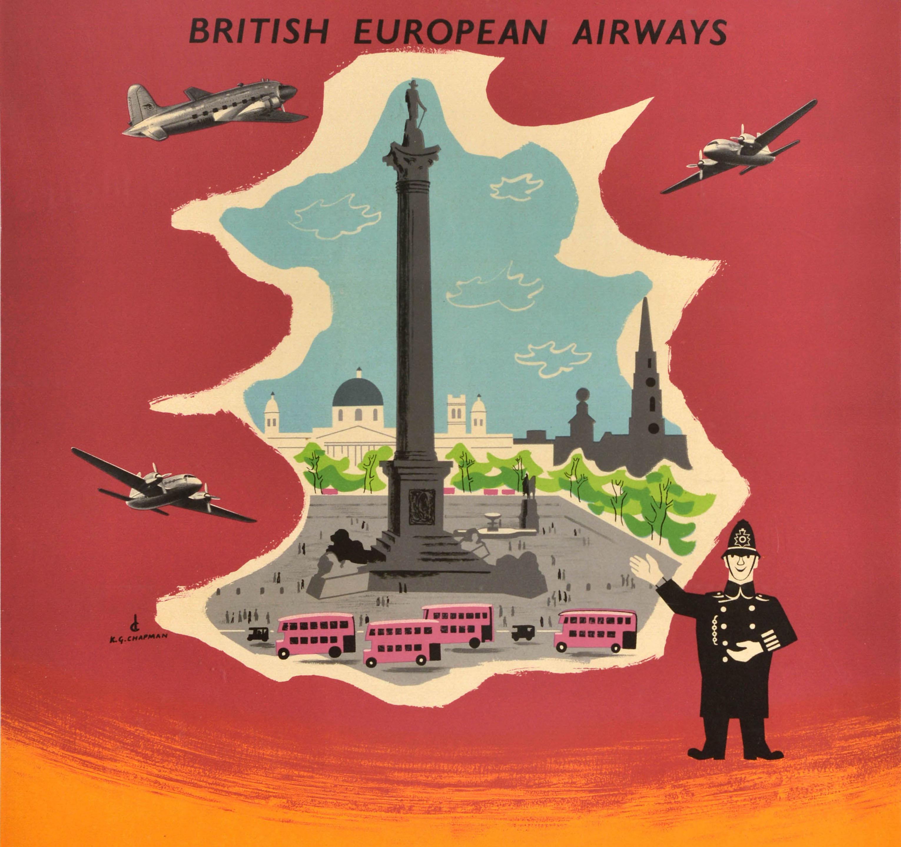 Original Vintage-Reiseplakat BEA London Trafalgar Square Westminster Chapman, Vintage (Britisch) im Angebot