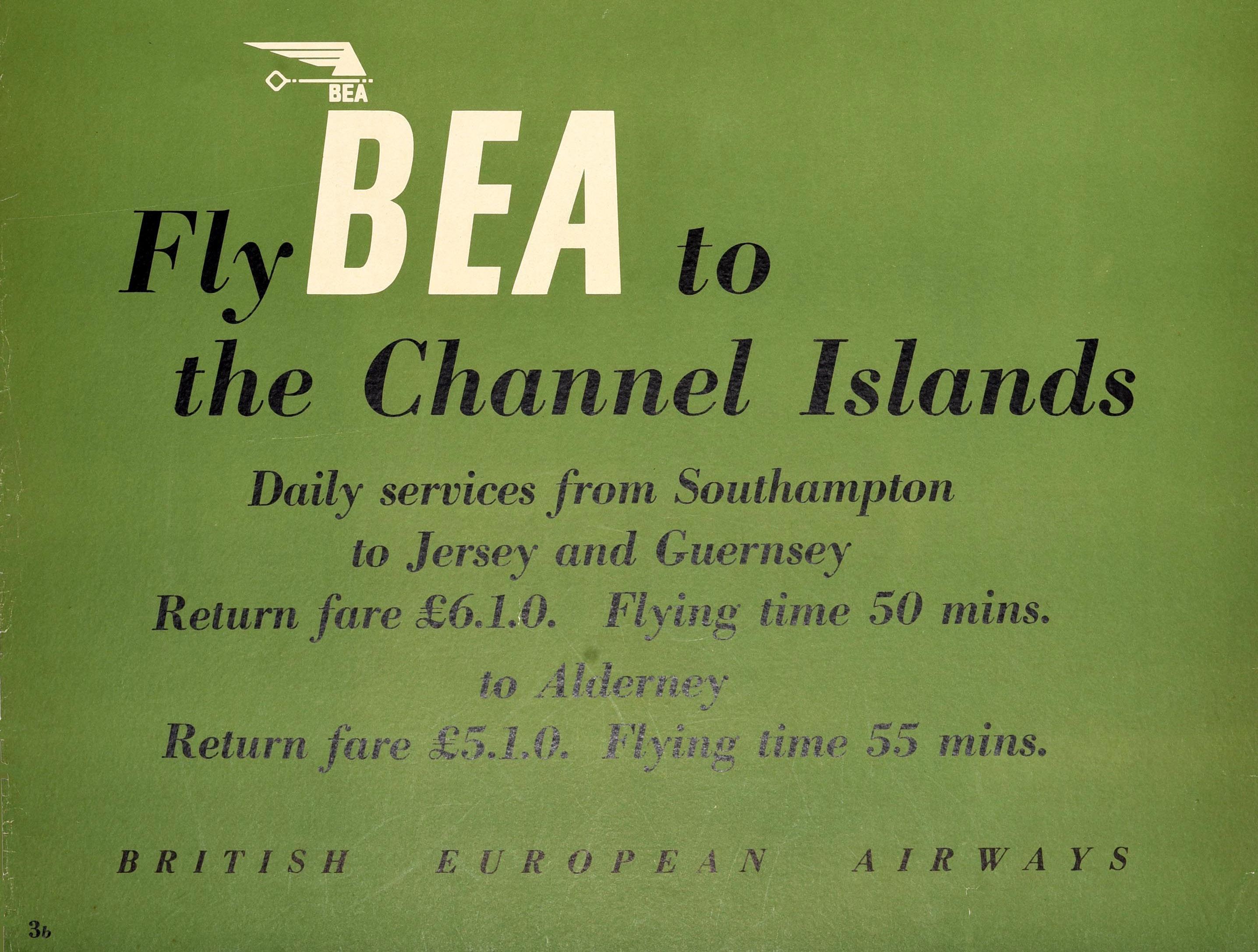Milieu du XXe siècle Affiche de voyage originale BEA To Channel Islands Mont Orgueil Castle Jersey en vente