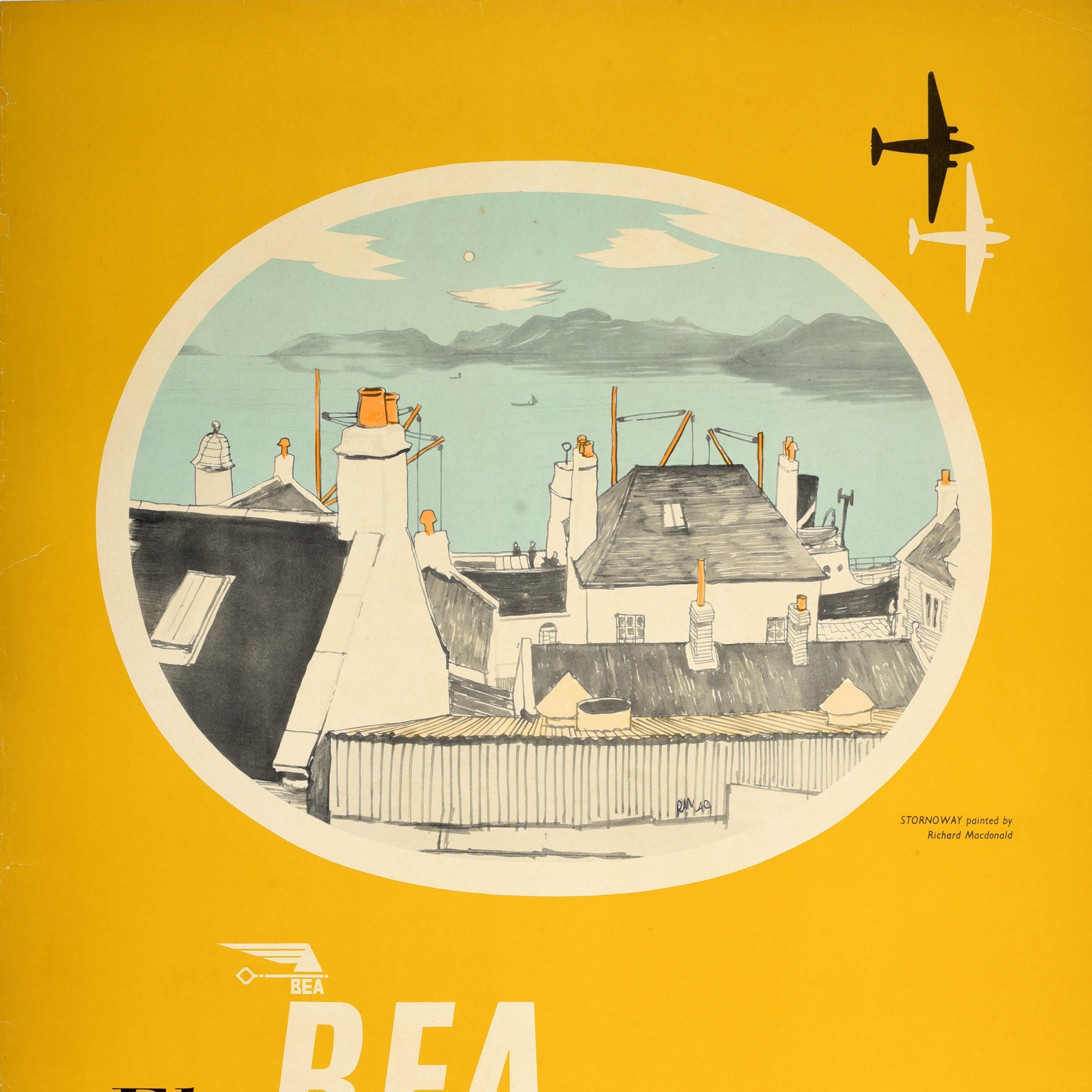 Poster di viaggio originale d'epoca BEA per le isole scozzesi Stornoway Scozia In condizioni buone in vendita a London, GB