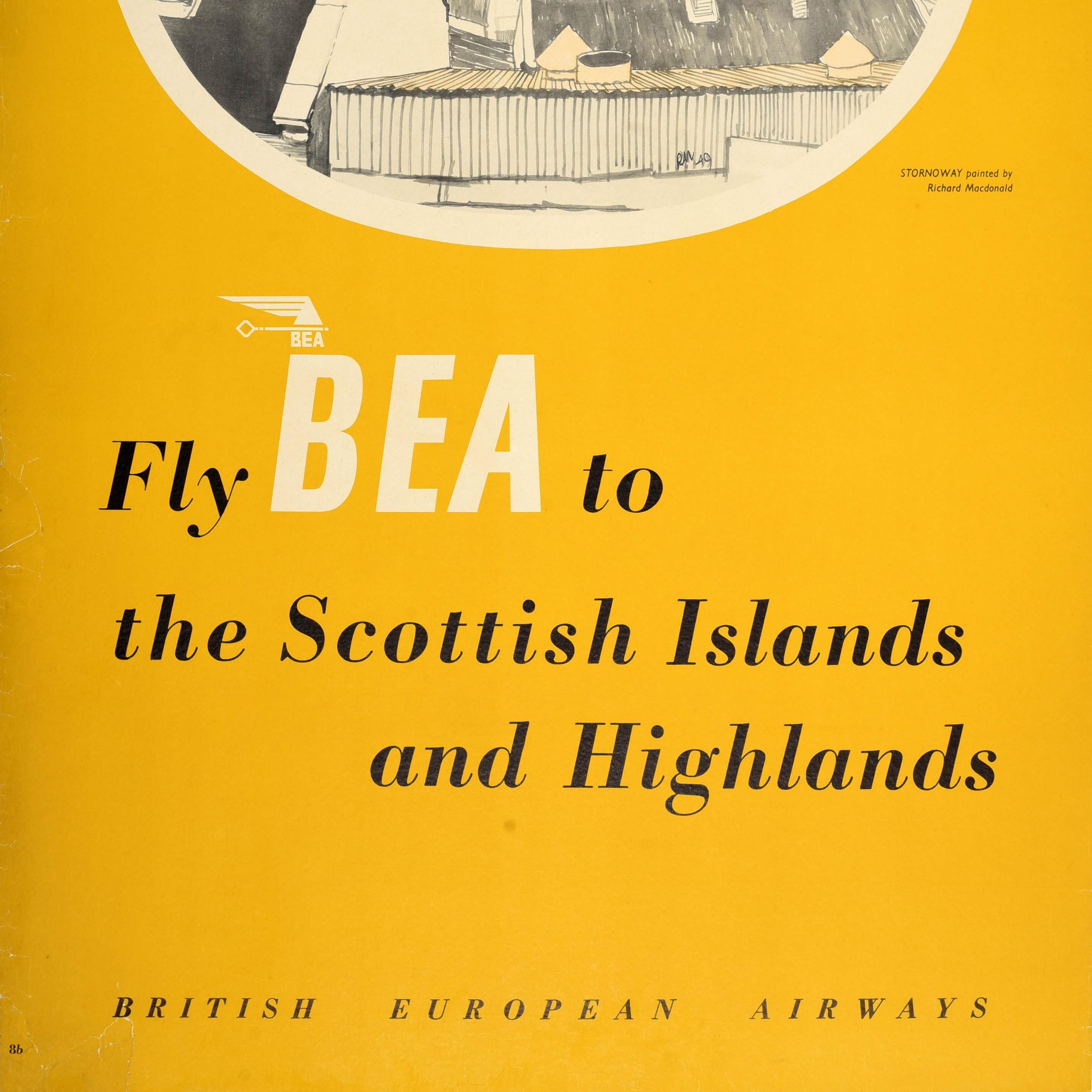 Metà XX secolo Poster di viaggio originale d'epoca BEA per le isole scozzesi Stornoway Scozia in vendita