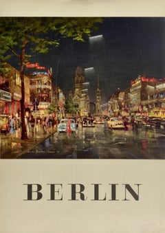 Original-Vintage-Reiseplakat „Berlin bei Nacht – Kurfürstendamm“ von Reinhard Bartsch