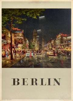 Original-Vintage-Reiseplakat „Berlin bei Nacht – Kurfürstendamm“ von Reinhard Bartsch