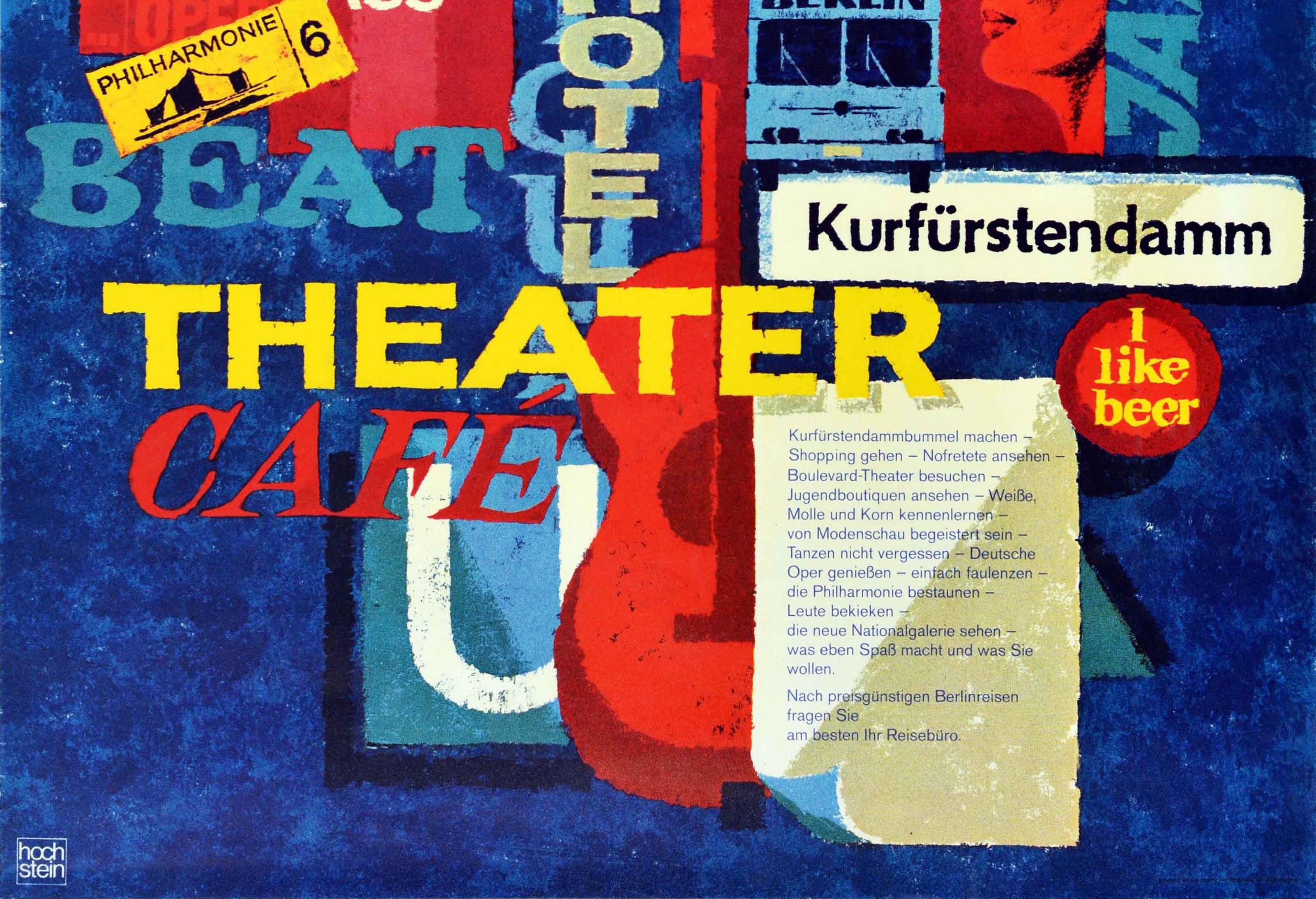 Original Vintage Reiseplakat Berlin Spree Musik Kunst Theater Nachtleben (Deutsch) im Angebot