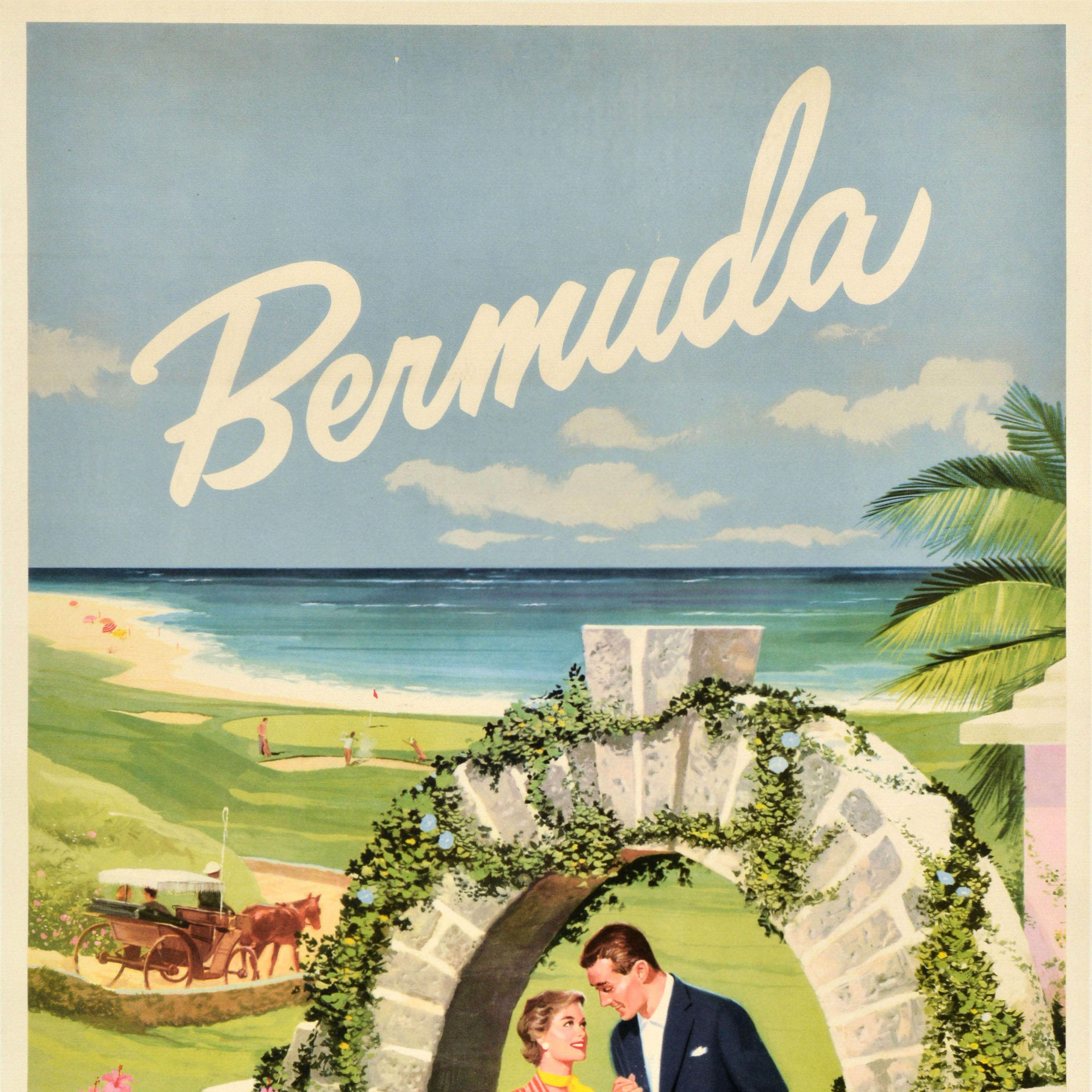 Original Vintage-Reiseplakat Bermuda Hufeisen Moongate Arch, Strand, Romantik, Vintage (amerikanisch) im Angebot
