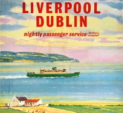 Original Vintage Travel Poster B&I Line Liverpool Dublin Ferry Midcentury Design