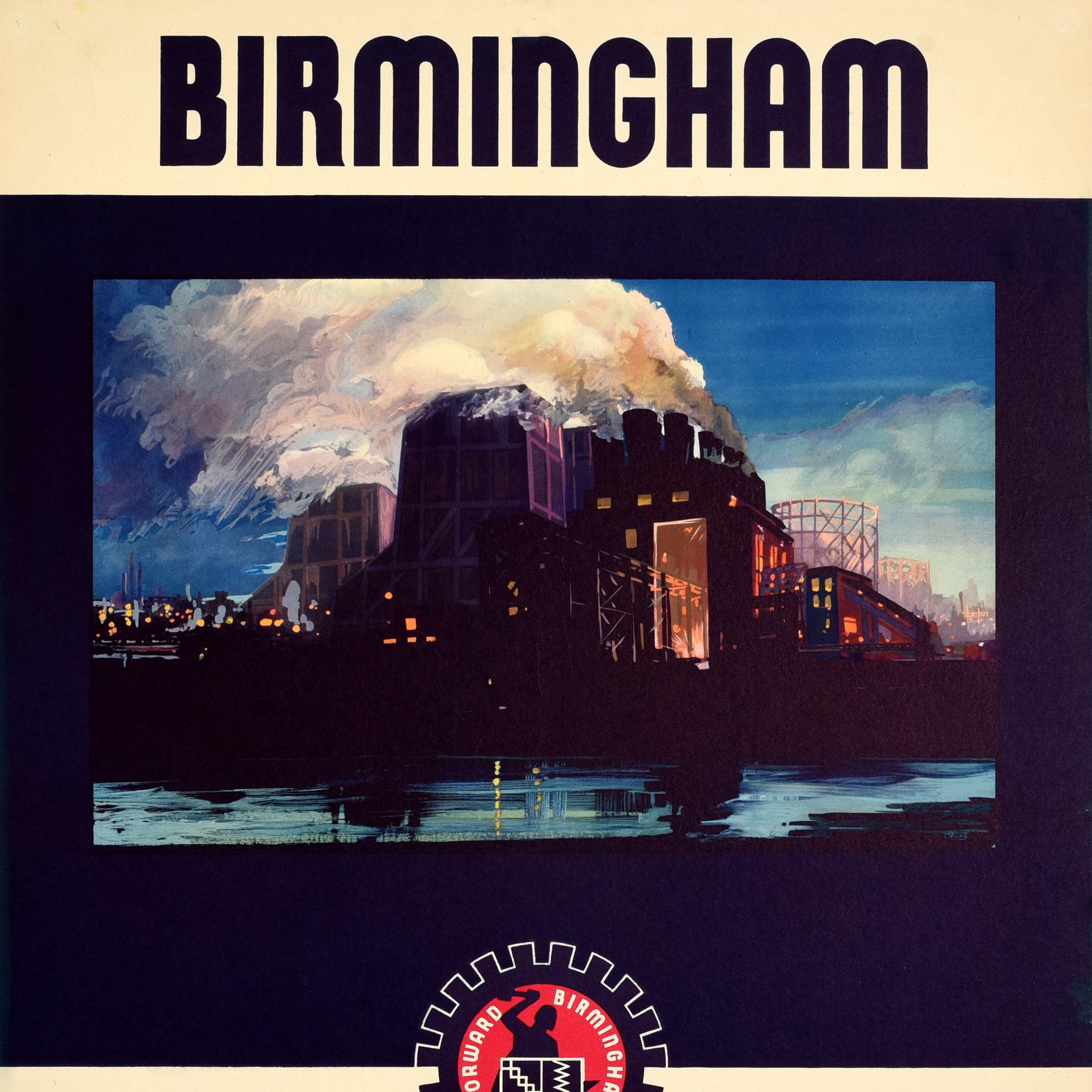 Britannique Affiche de voyage vintage d'origine Birmingham, Angleterre, deuxième ville de l'industrie Art déco en vente