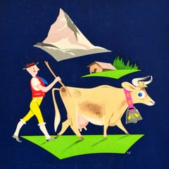 Póster de viaje original de época BOAC Airline Suiza Aldo Cosomati Matterhorn