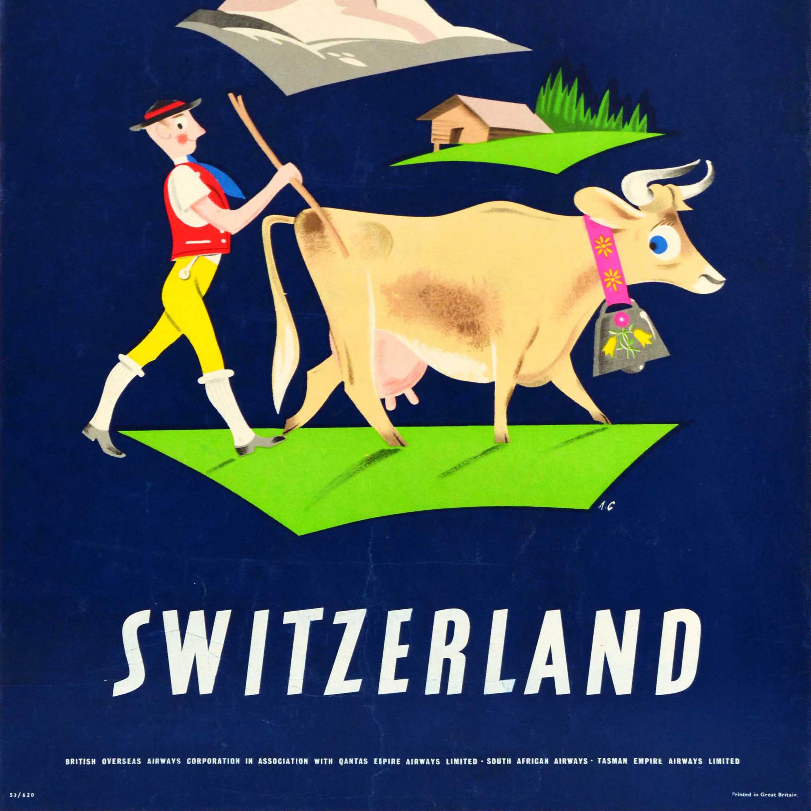 Original Vintage Travel Poster BOAC Airline Switzerland Aldo Cosomati Matterhorn In Good Condition In London, GB