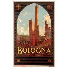 Original Vintage Travel Poster Bologna Italy Two Towers Asinelli Garisenda ENIT