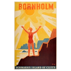 Original Vintage Travel Poster Bornholm Denmark Bogelund Island Of Cliffs Sunny