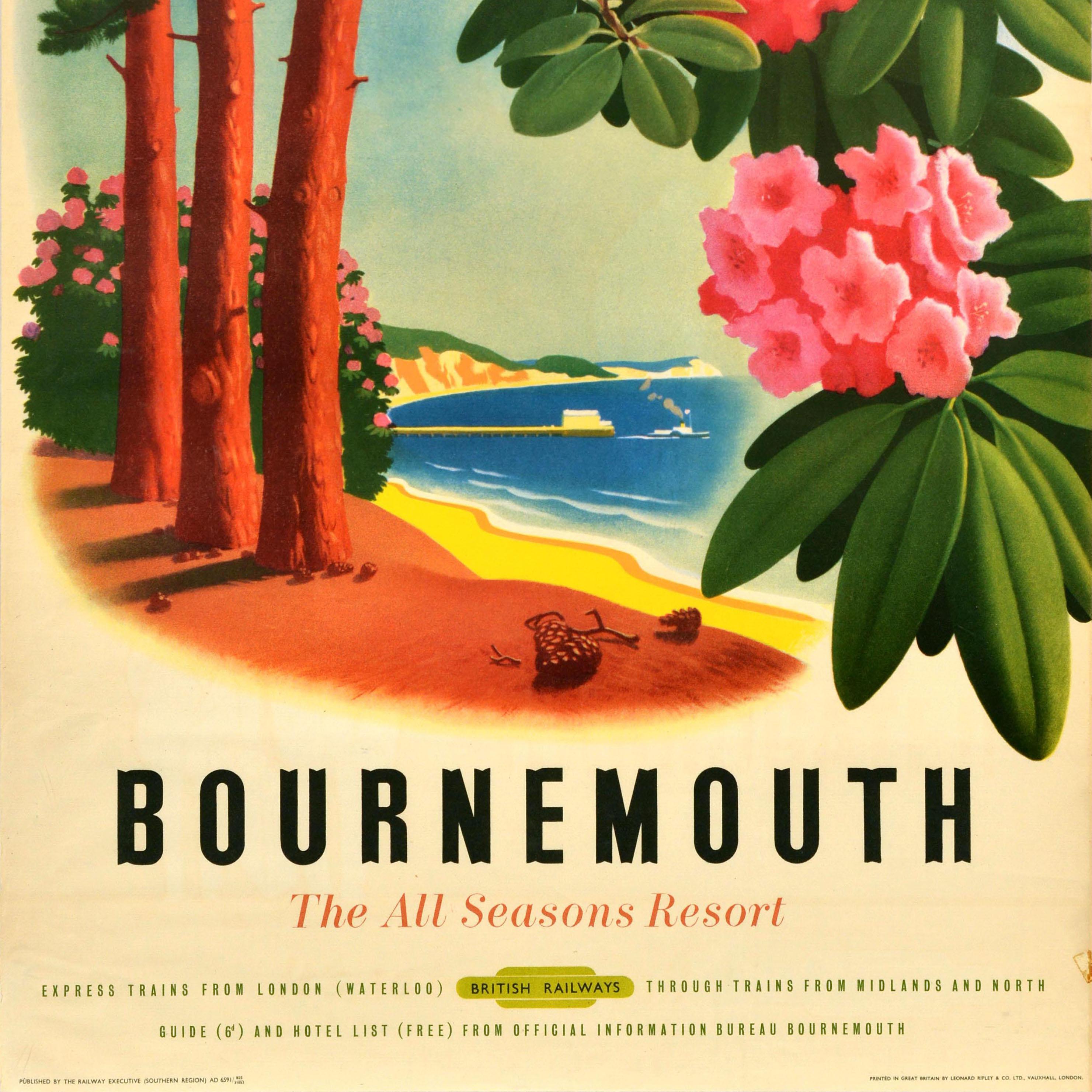 Poster di viaggio originale d'epoca Bournemouth All Seasons Resort British Railways In condizioni buone in vendita a London, GB