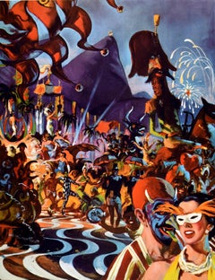 Original Vintage Travel Poster Brazil Pan Am Airline Carnival Rio De Janeiro Art