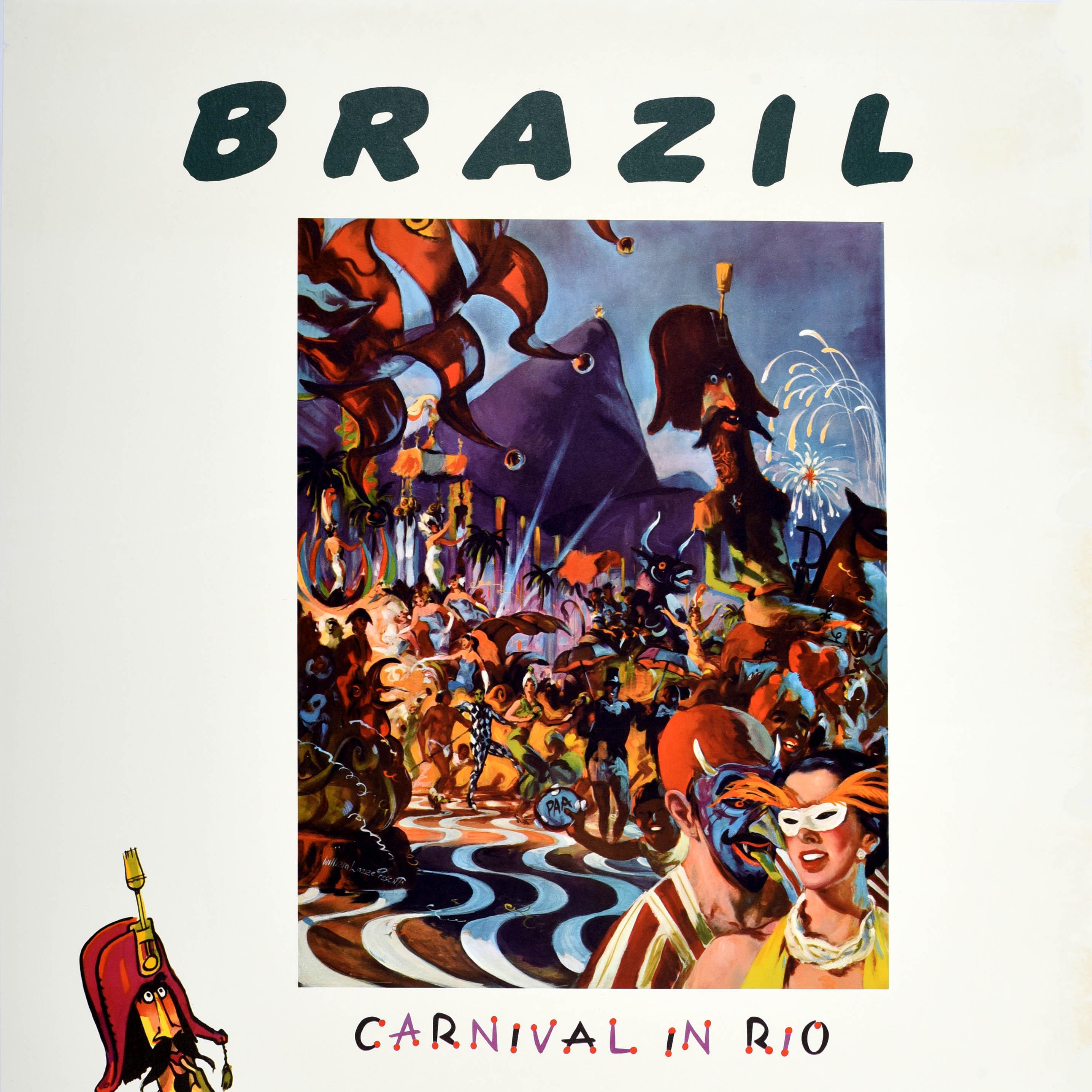 American Original Vintage Travel Poster Brazil Pan Am Airline Carnival Rio De Janeiro Art For Sale