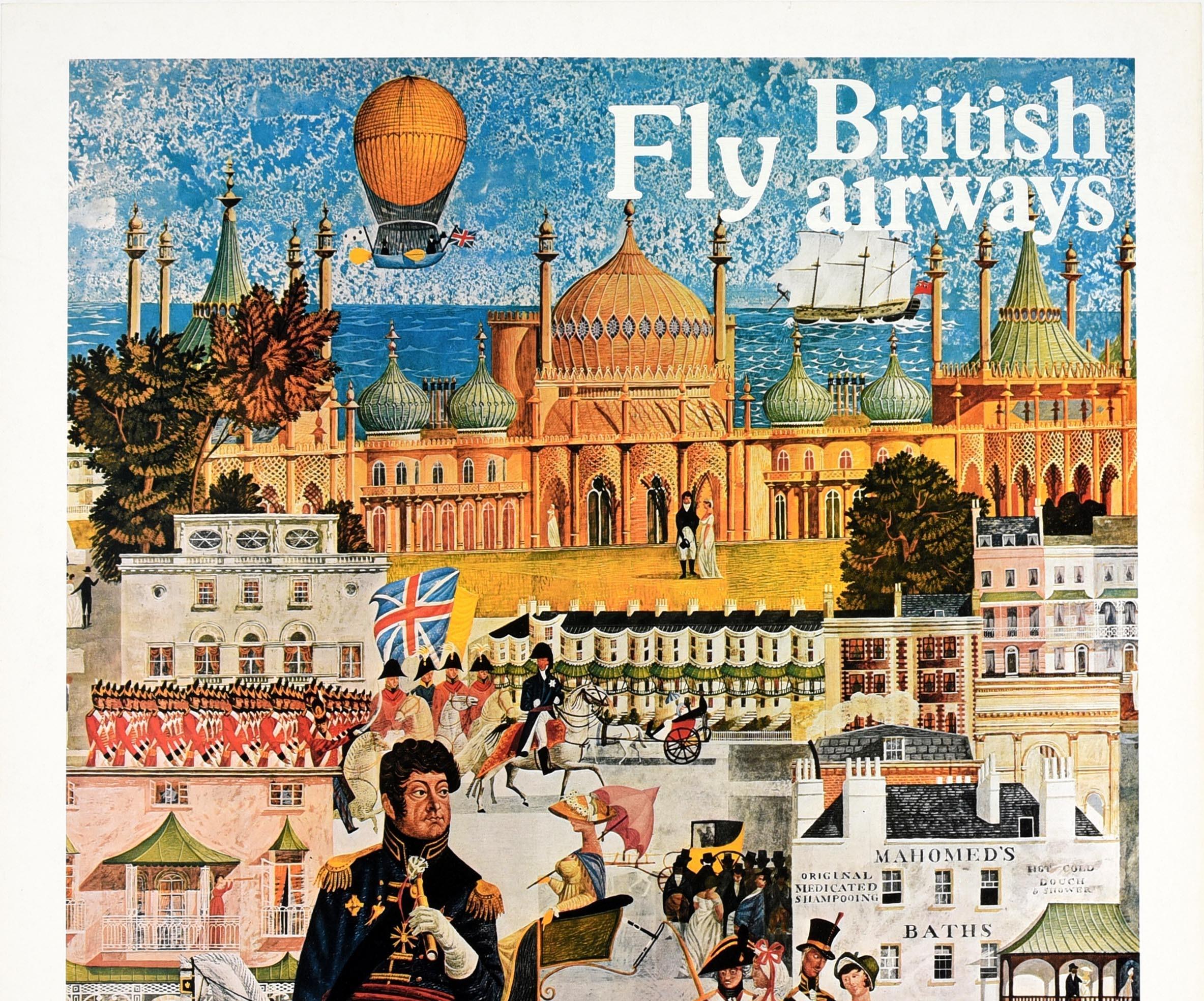 Original vintage travel poster - Britain Land of History fly British Airways Impressive examples of graceful Regency architecture (1810-1820) can be seen in many parts of Britain. This is an artist's impression of Brighton East Sussex in Regency