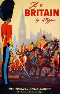 Original Vintage Travel Poster Großbritannien Pan Am Airline Clipper Mark Von Arenburg