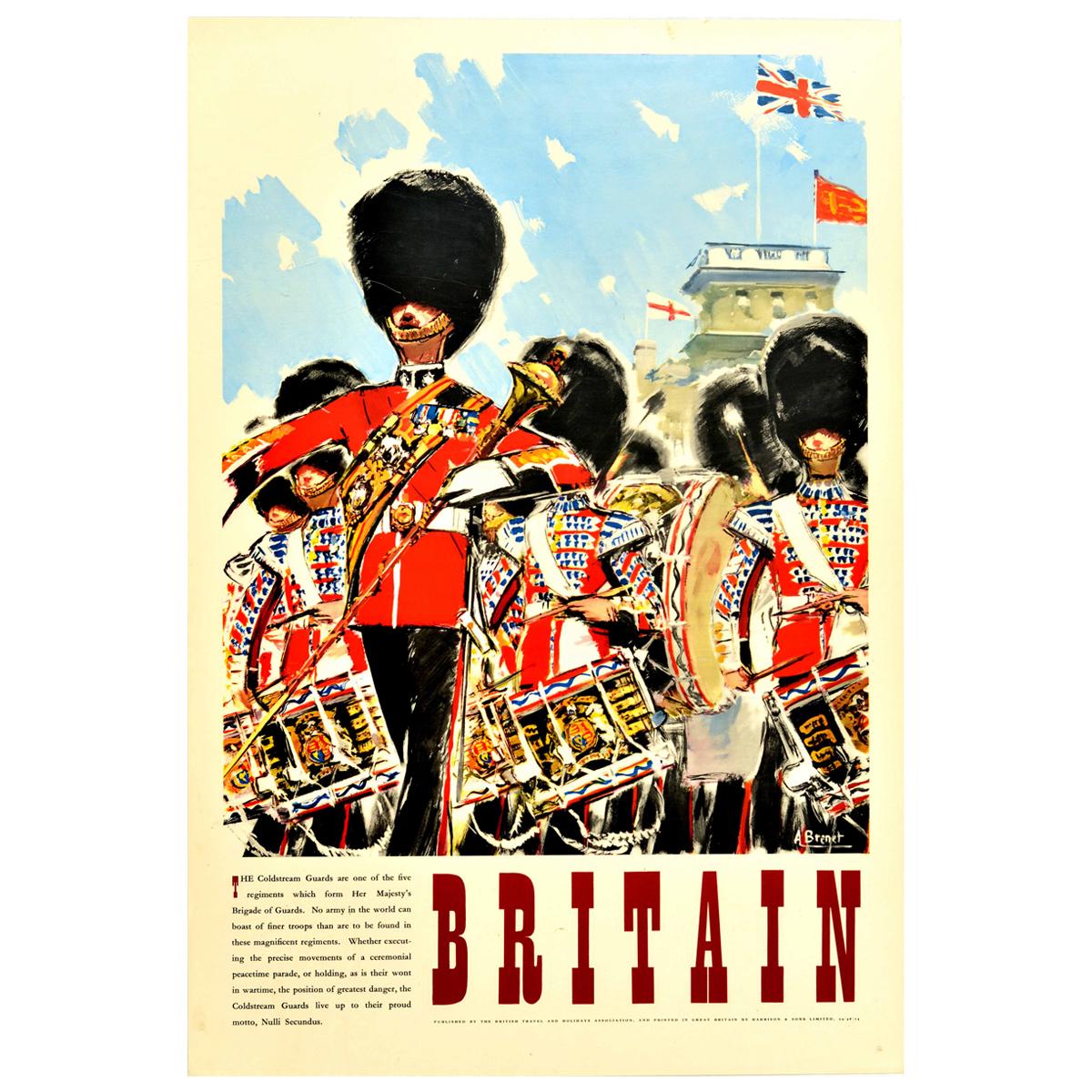 Original Vintage Travel Poster Britain The Coldstream Guards Ceremonial Parade