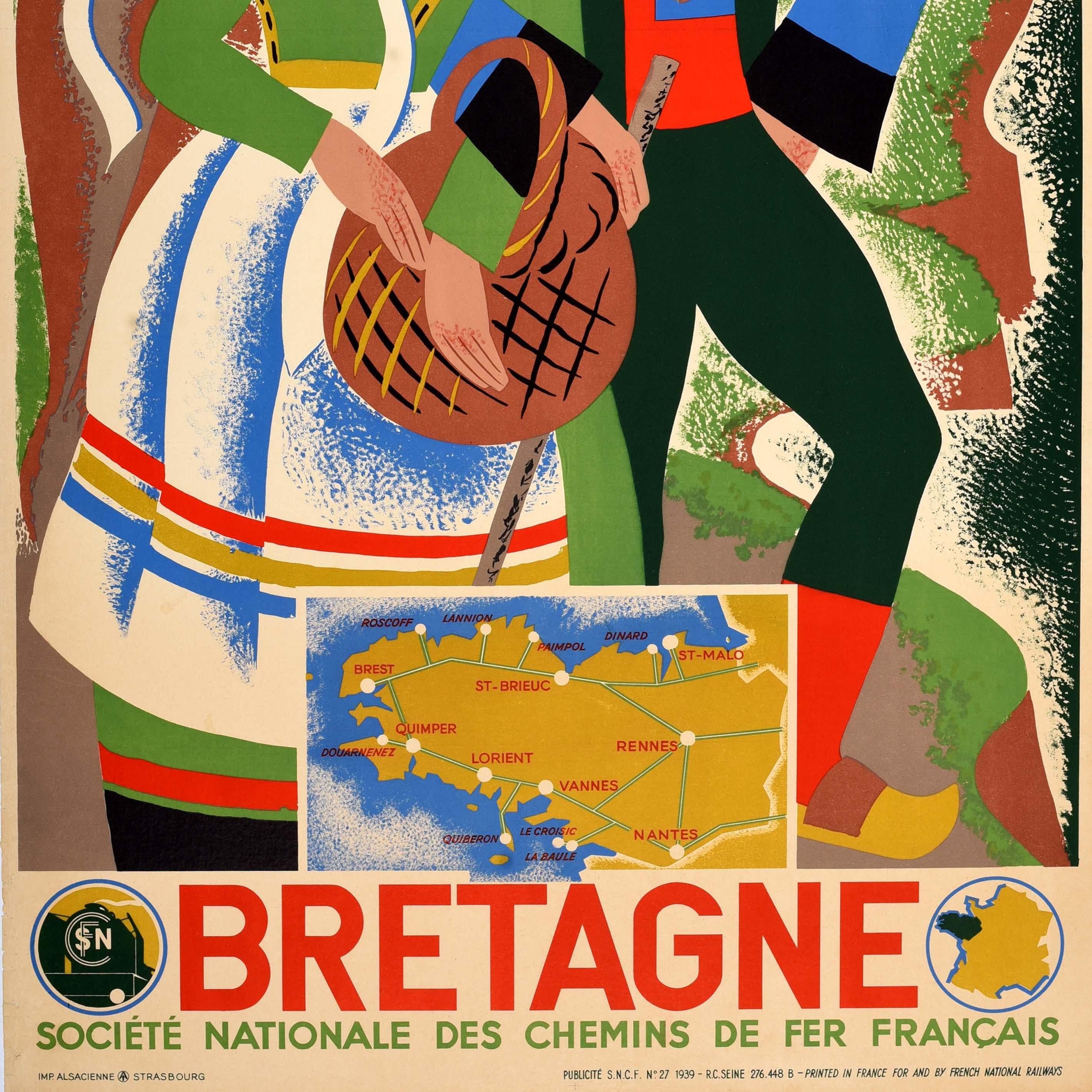 Original-Vintage-Reiseplakat, Bretagne, Roland Goujon, SNCF Railway, Bretagne im Zustand „Gut“ im Angebot in London, GB
