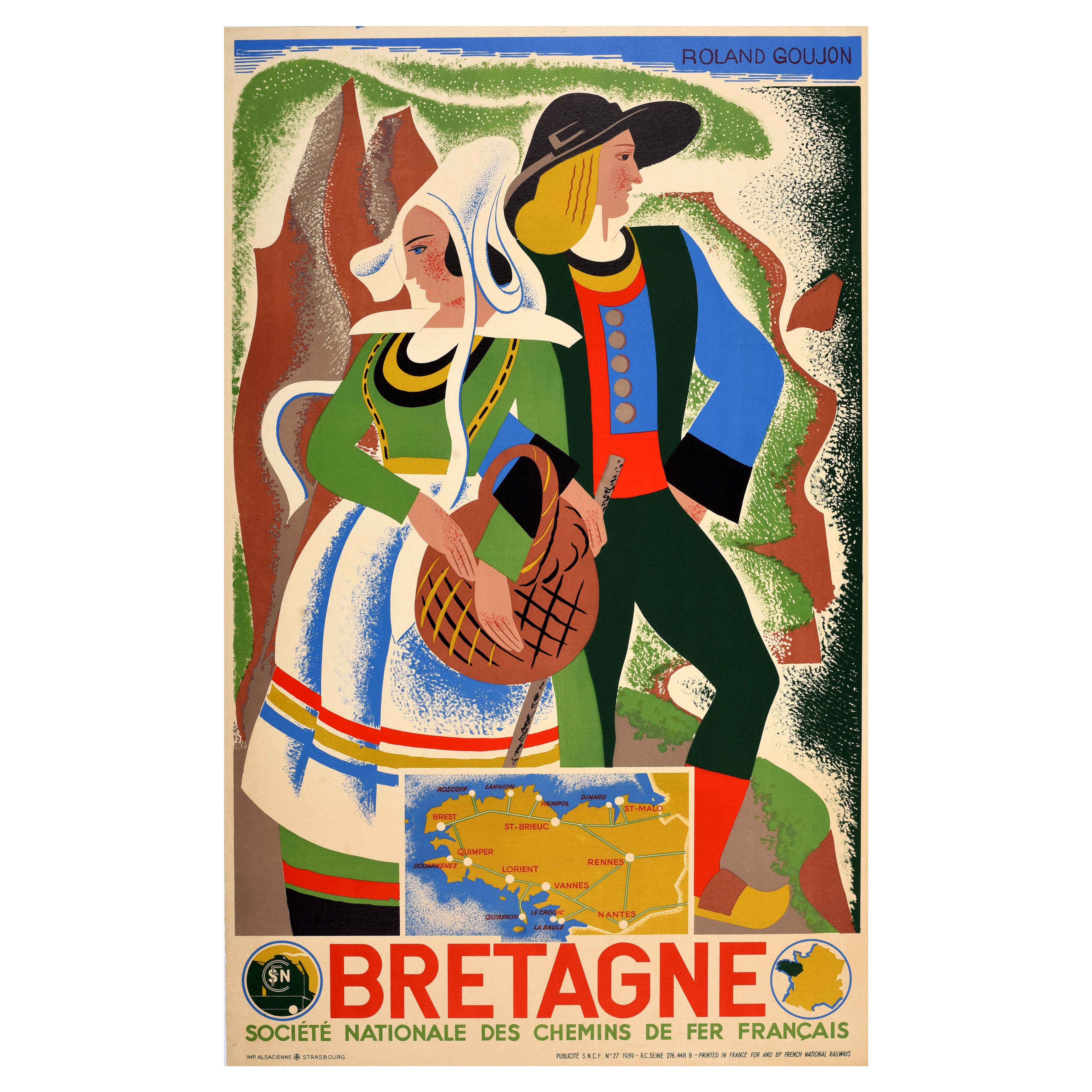 Original-Vintage-Reiseplakat, Bretagne, Roland Goujon, SNCF Railway, Bretagne im Angebot