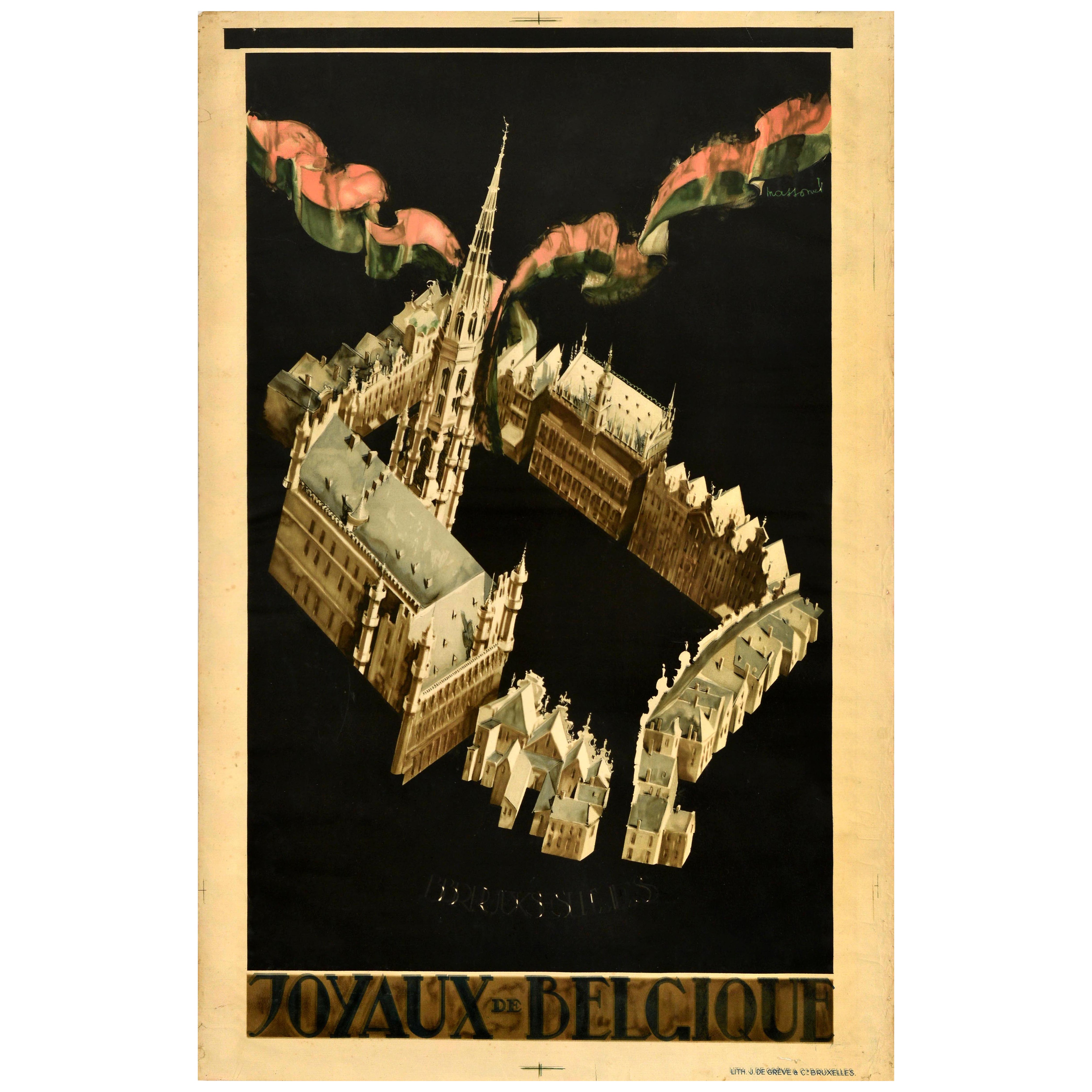 Original Vintage Travel Poster Bruxelles Joyaux De Belgique Armand Massonet