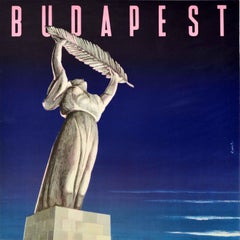 Original Vintage Travel Poster Budapest Hungary Freedom Statue IBUSZ Magyar