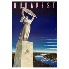 Original Vintage By Reiseplakat Budapest Ungarn Freiheitsstatue IBUSZ Magyar
