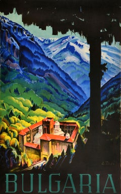 Original Vintage Travel Poster Bulgaria Rila Monastery Sveti Ivan Rilski Tilov