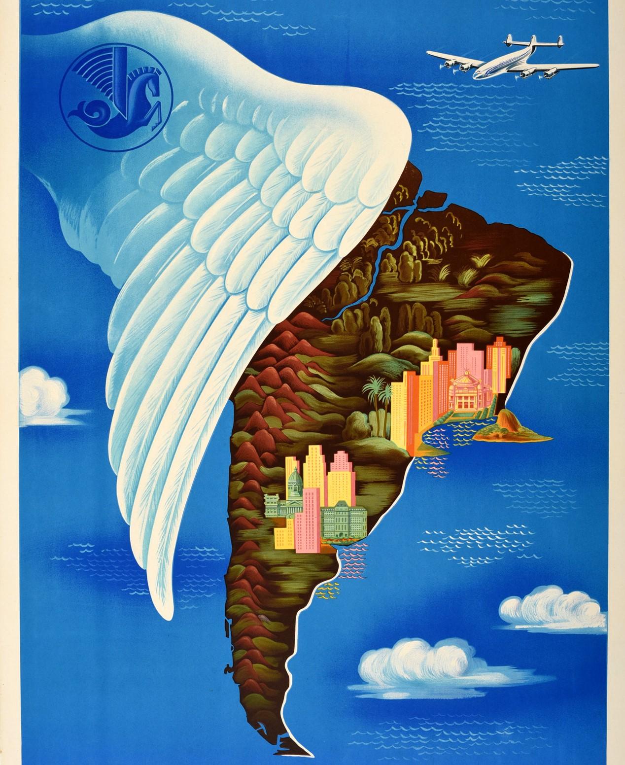 French Original Vintage Travel Poster By Boucher For Air France South America Del Sur