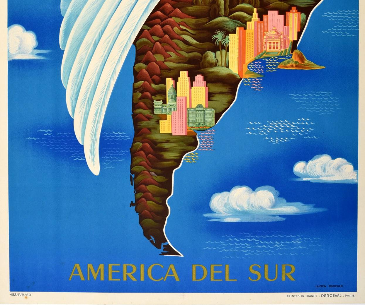 Original Vintage Travel Poster By Boucher For Air France South America Del Sur In Good Condition In London, GB