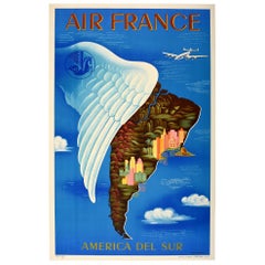 Original Vintage Travel Poster By Boucher For Air France South America Del Sur