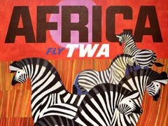 Original Vintage Travel Poster By David Klein Africa Fly TWA Iconic Zebra Design