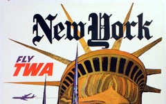 Original Vintage Travel Poster By David Klein New York Fly TWA Statue Of Liberty