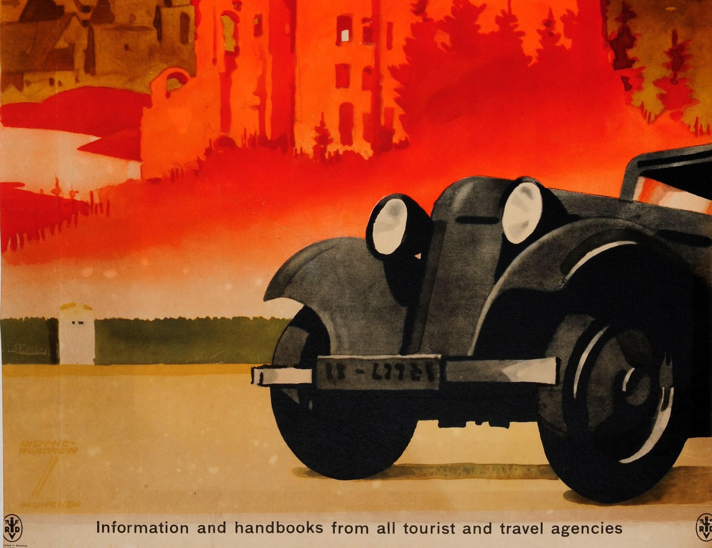 Original Vintage Travel Poster by Hohlwein Motoring in Germany Classic Car Tours In Fair Condition In London, GB