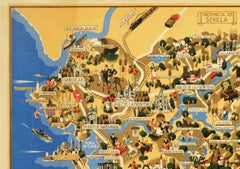Original Vintage Travel Poster Cadiz Province Illustrated Map Art Deco Spain