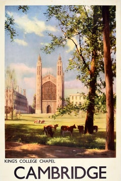 Original Vintage Travel Poster Cambridge King's College Chapel British Railways