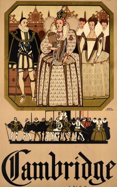 Original Vintage Travel Poster Cambridge LNER Queen Elizabeth I Fred Taylor